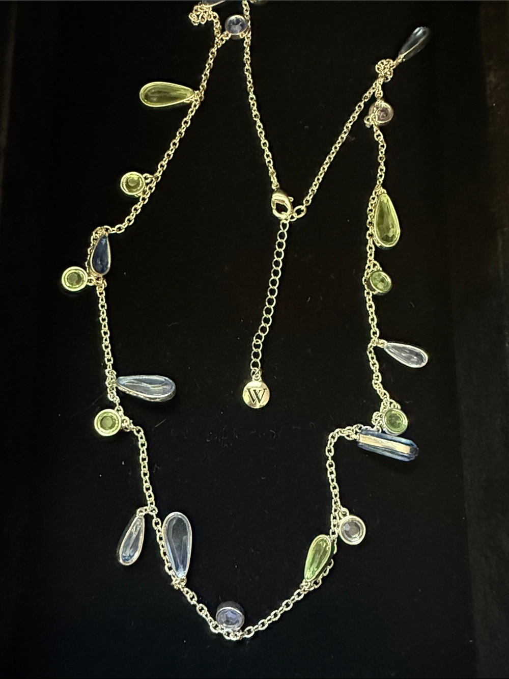 Multi-Color Teardrop Station Necklace - Silver Chain